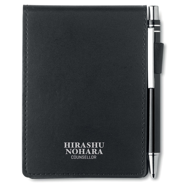 A7 notepad in PU pouch w pen-Black-Tasmania-australia-2