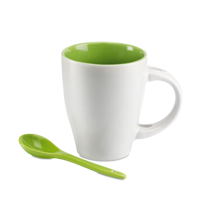 Bicolour mug with spoon 250 ml-GREEN-Tasmania-australia-3