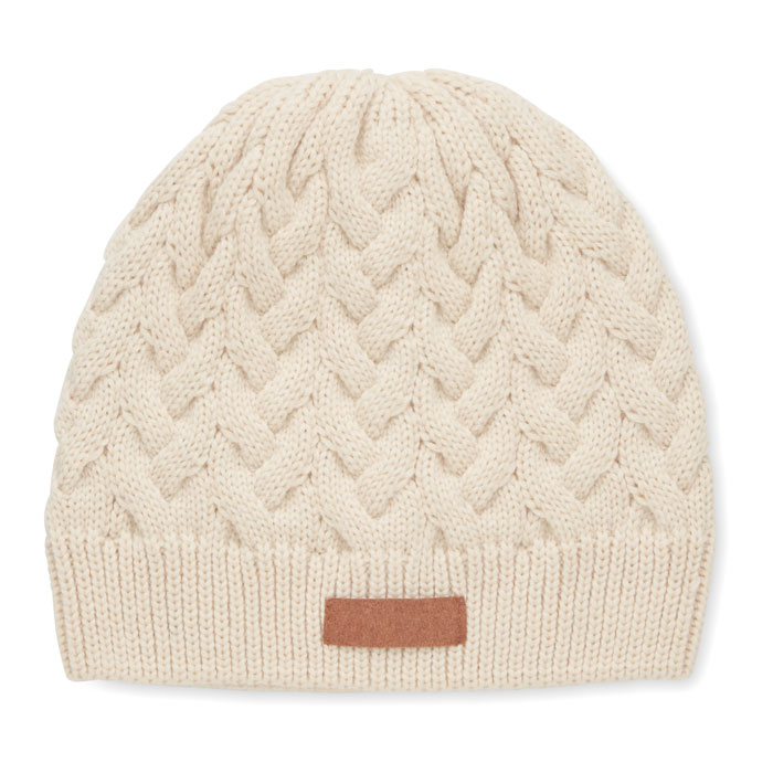 Cable knit beanie in RPET-Beige-Tasmania-australia-1