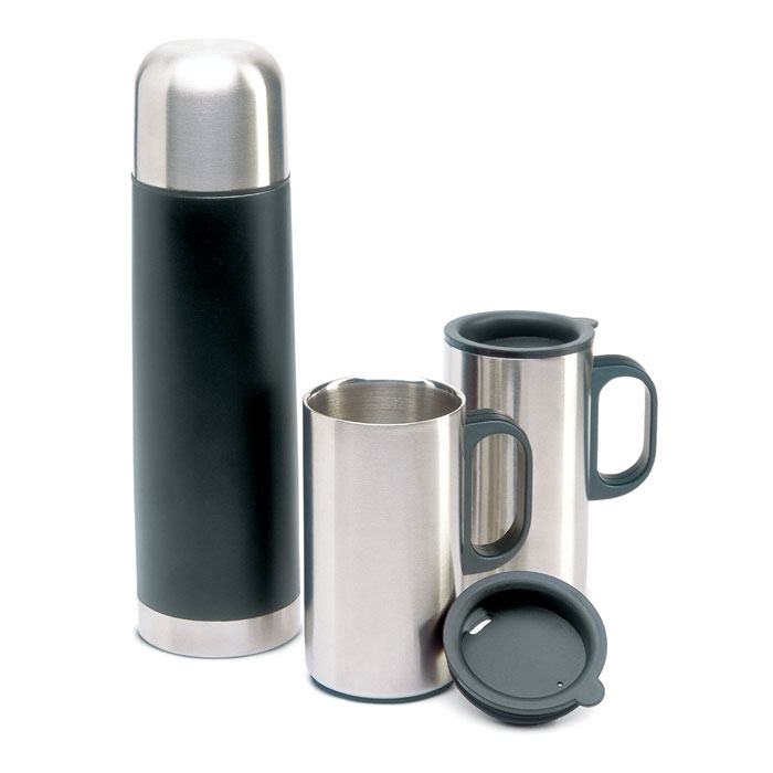 Insulation flask with 2 mugs-black-Tasmania-australia-1