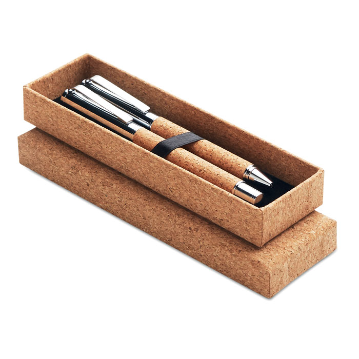 Metal Ball pen set in cork box-Wood-Tasmania-australia-1