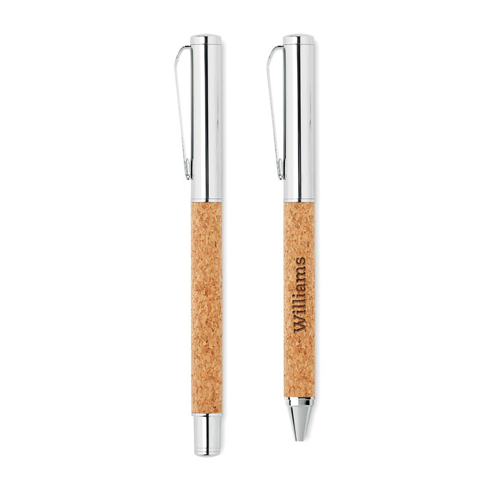Metal Ball pen set in cork box-Wood-Tasmania-australia-2