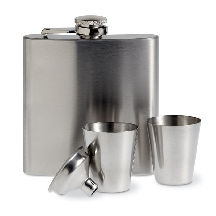 Slim hip flask w 2 cups set-Matt Silver-Tasmania-australia-2