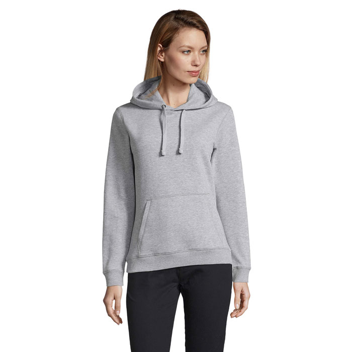 personalized-SPENCER WOMEN HOODED SWEAT-GREY MELANGE-TASAMANIA AUSTRALIA