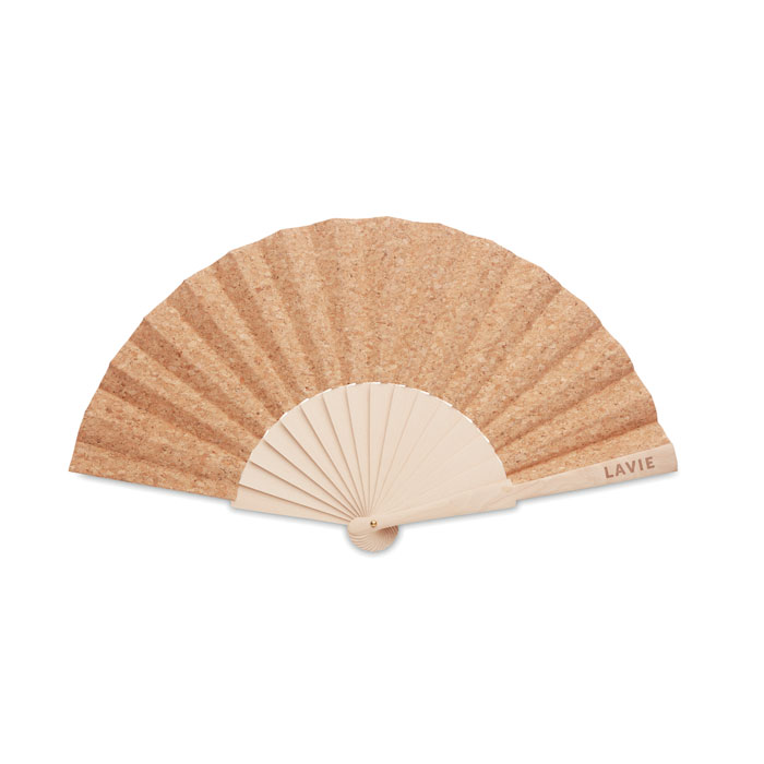 personalized-Wood hand fan with cork fabric-Beige-Tasmania-australia